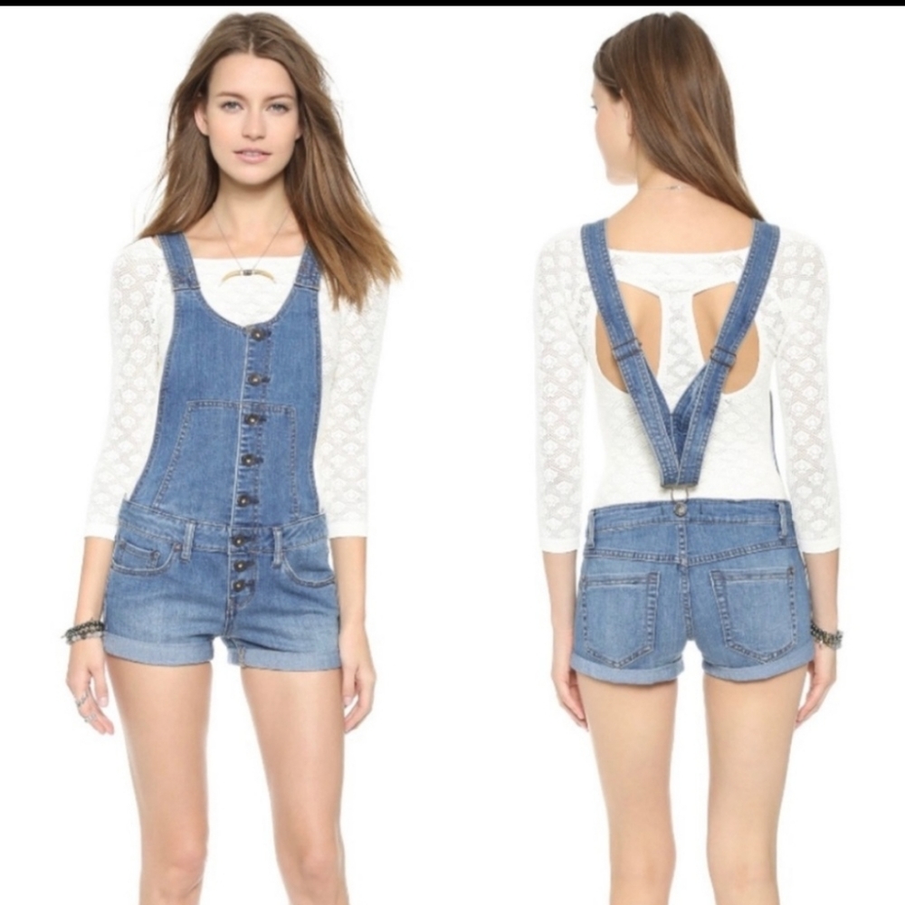 FREE PEOPLE Century Button Front Denim Overalls